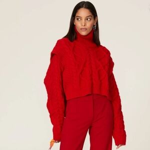 ANKVAS Bonnie Red Cableknit Chunky Wool Cutout Crop Sweater Size M
